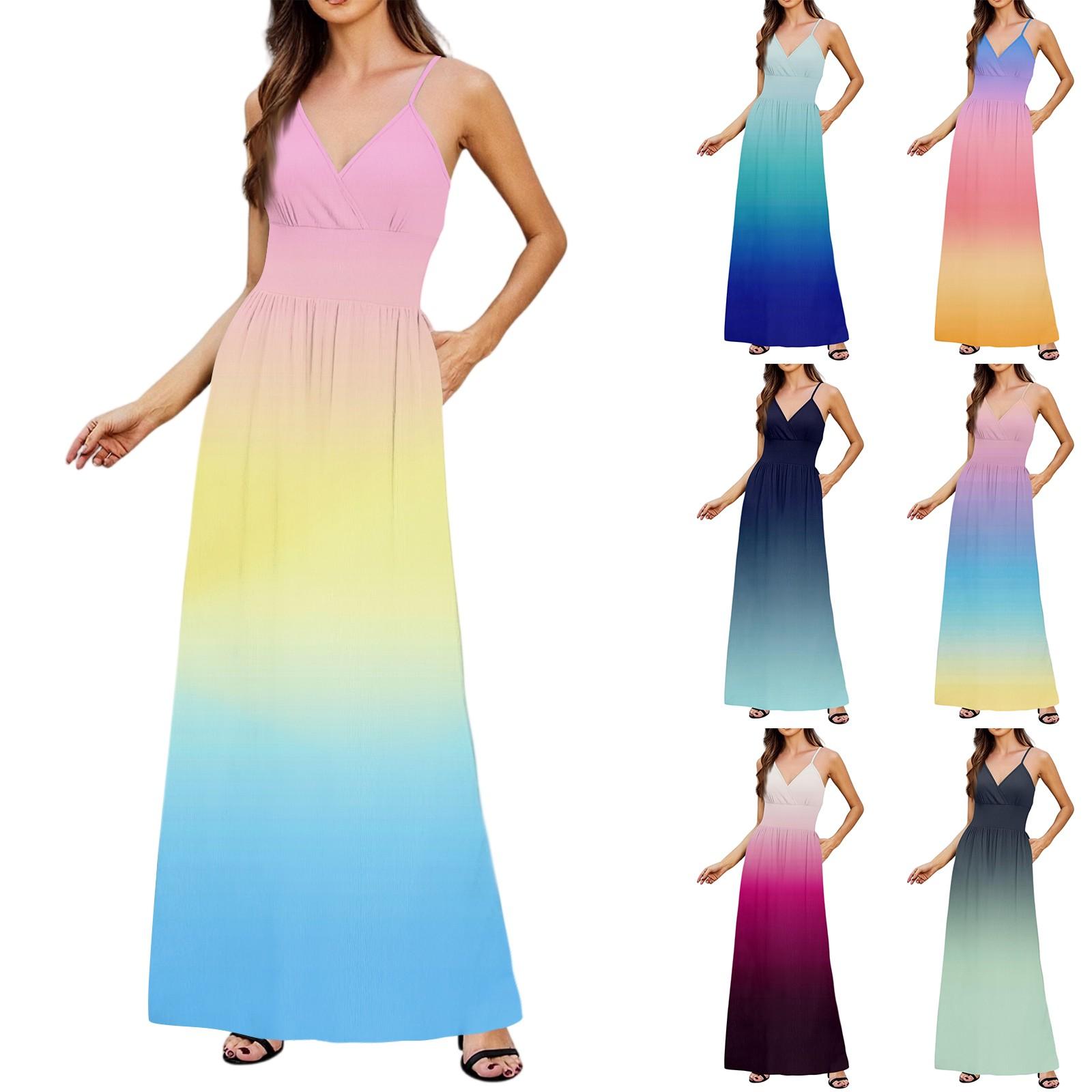 

Women s Casual Knitted Cotton Gradient Print Suspender Dress L темно-синий