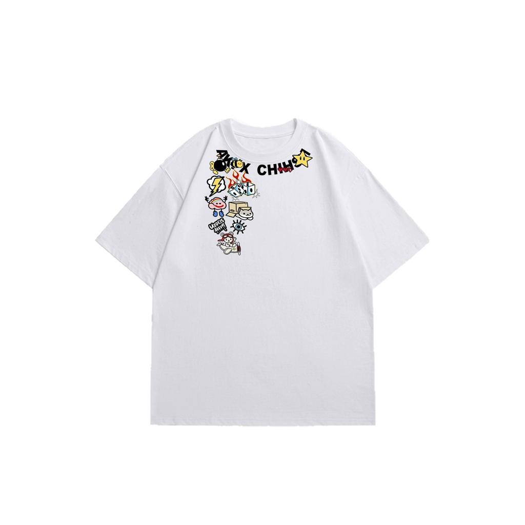 Cotton Short-sleeved T-shirt Men's Trendy Brand American Style High Street Ruffian Handsome Printing Trend Heavy School Summer Street