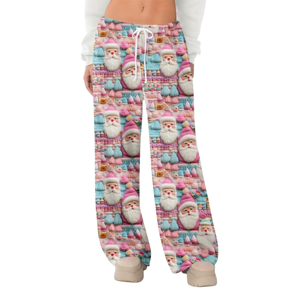 Women's Fleece Wide Leg  Elastic Waist Drawstring Loose Pants Drawstring Pajama Pants Sleepwear Trousers
