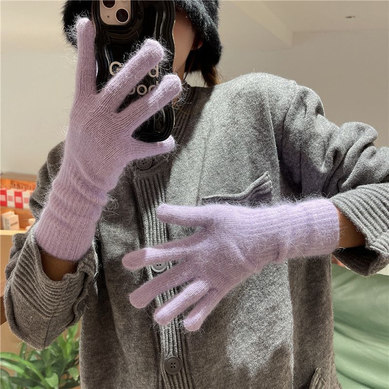 Thickened Thermal Knitted Gloves Rabbit Fur Split Finger Long Gloves Autumn Winter Warm Gloves