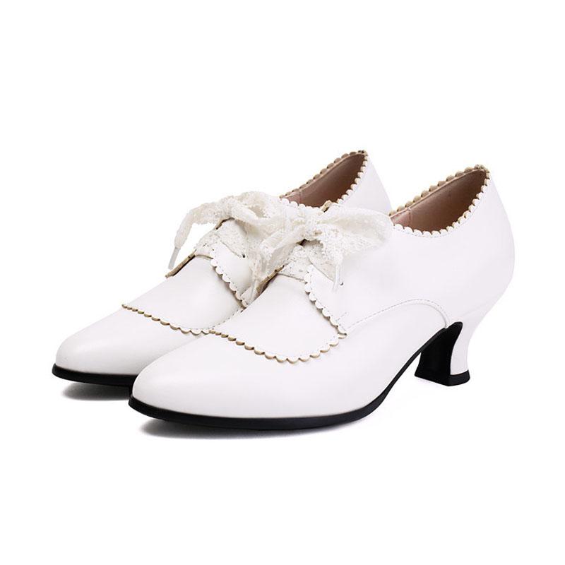 Spring Autumn PU Leather Shoes for Women Lace-up 5.5 Cm Middle Heels Shoes Woman Custom Retro Female Casual Shoes WSH5256