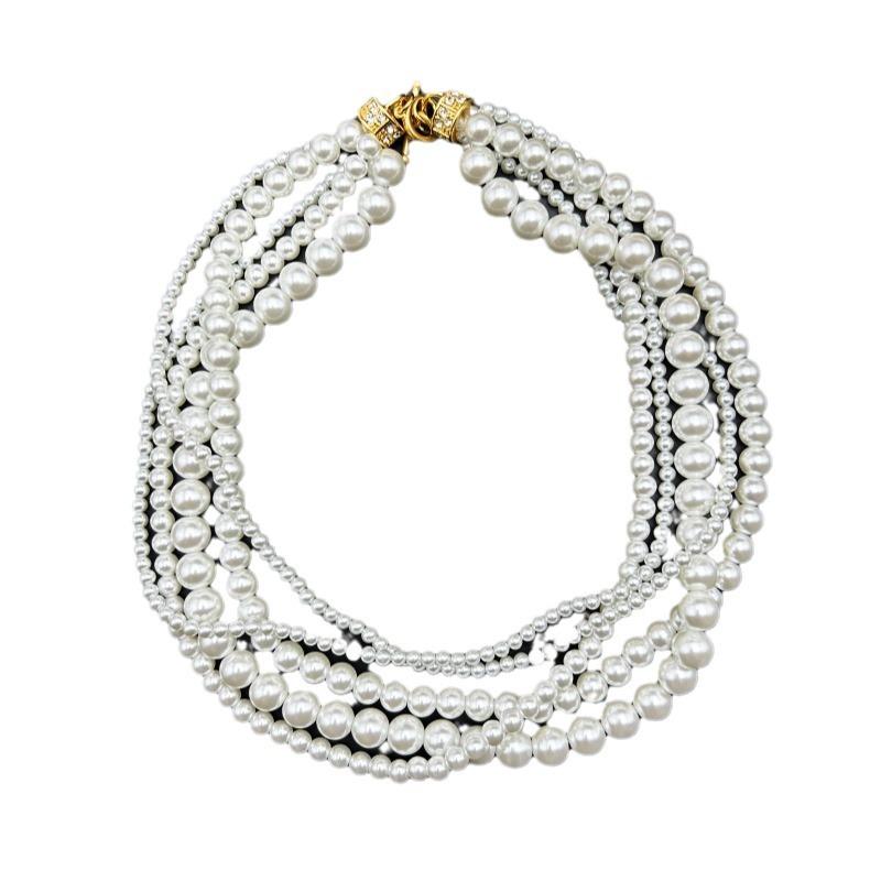 Vintage Necklace With Strong Light Round Shape Multiple Layers Of Weaving Layering Versatile Temperament Collarbone Pearl
