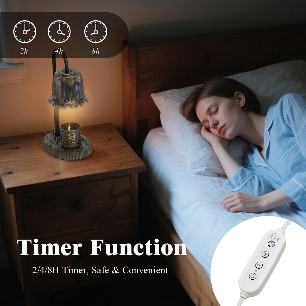 Height-Adjustable Candle Warmer Lamp - 4-Level Dimming, Timer Function, Stylish Design, Black (Multiple Colors Available)