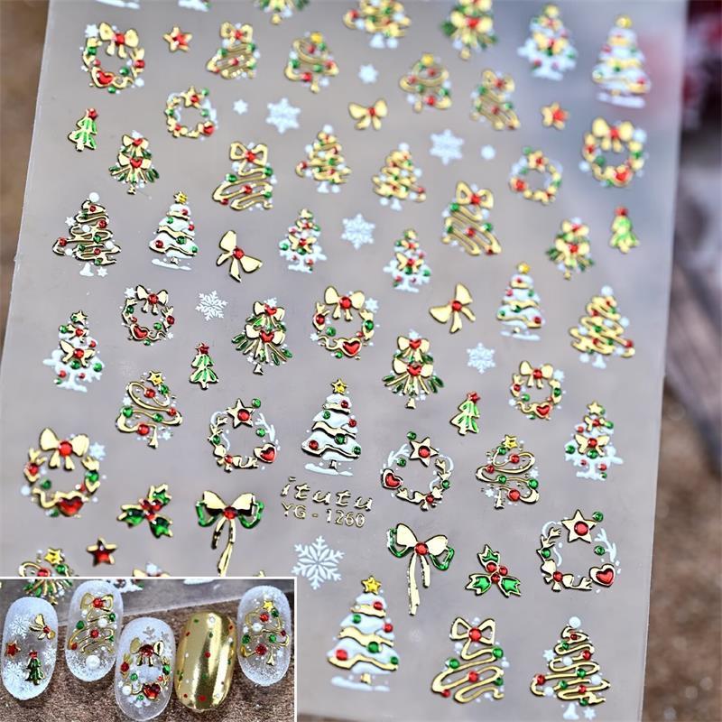 Süße Weihnachten Stil Bunt Gepunktet Schneeflocken Nagelkunst Aufkleber Nagelkunst Druck Geprägt Festlich Nagel Dekoration