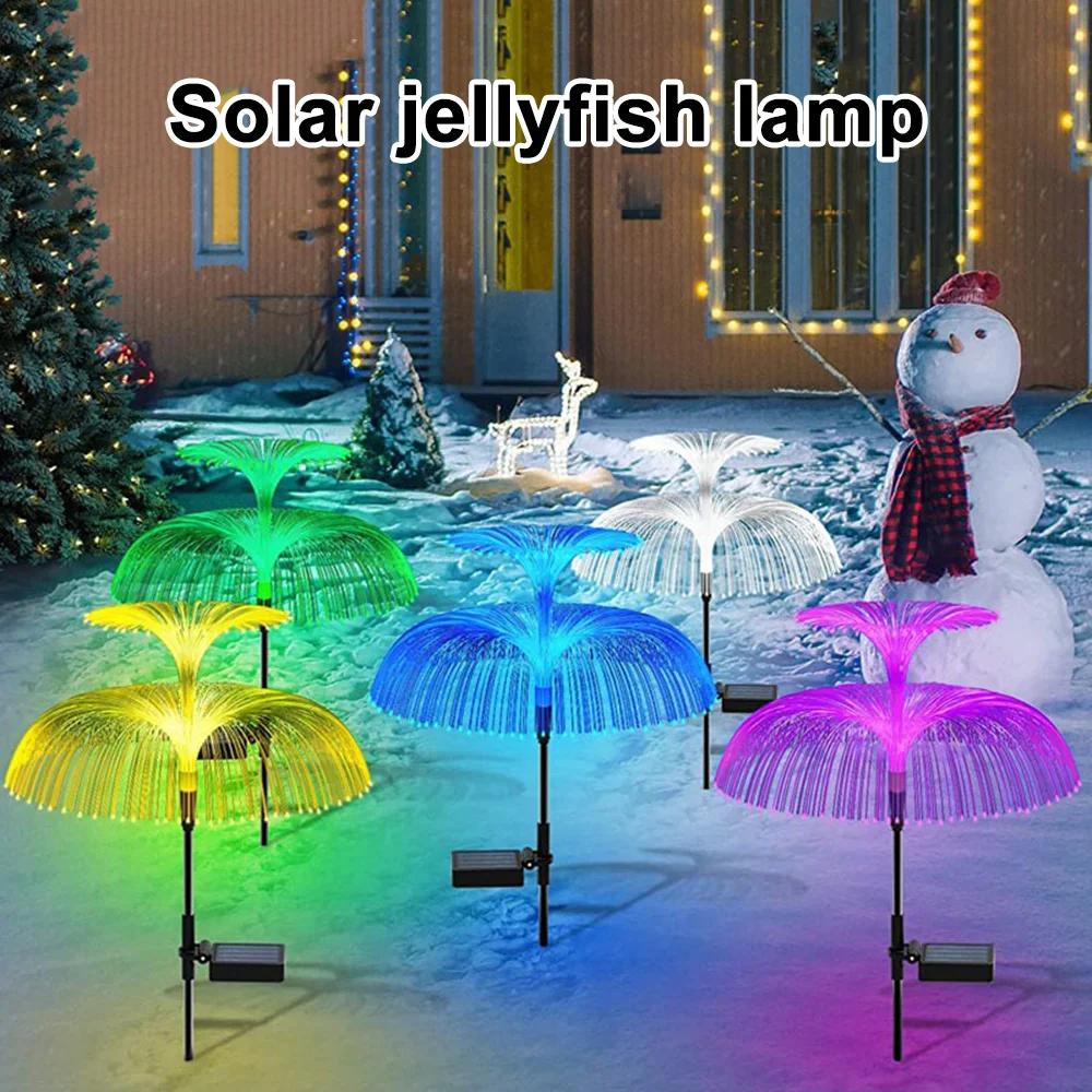 Double Jellyfish Solar Light 7 Gradient Colors Solar Garden Light LED Fiber Optic Lamp Outdoor Waterproof Decoration Ground Lamp