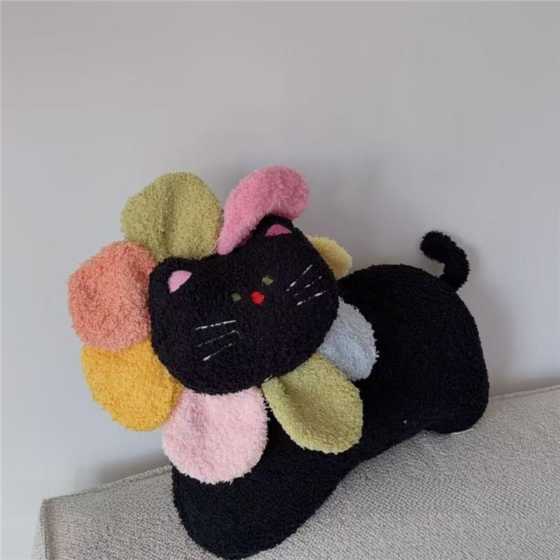Cute Cat Embroidered Plush Cushion For Sofa Lounge Decor Girls Gift