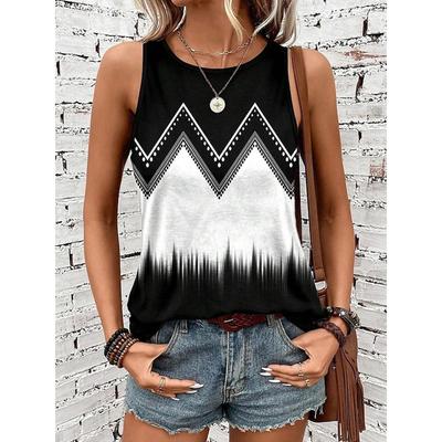 Summer Fashion New Women's Casual Sleeveless Round Neck Printed Top