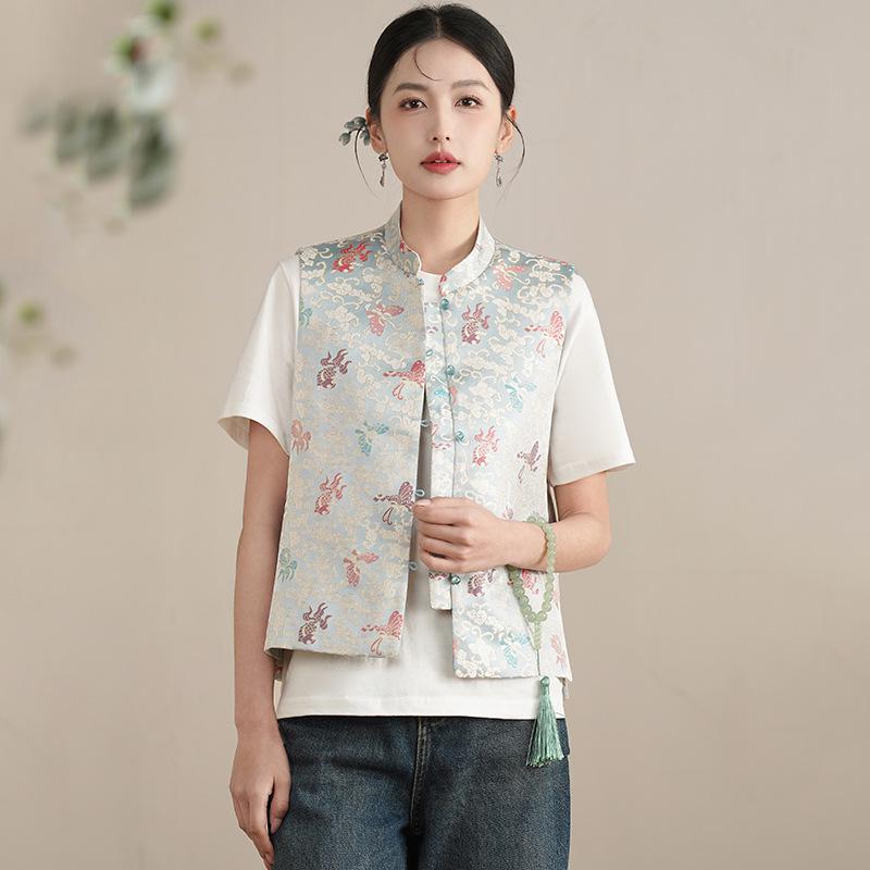 

Новый китайский ханьфу жилет с застежкой на пуговицу-лягушку и тяжелой вышивкой Large