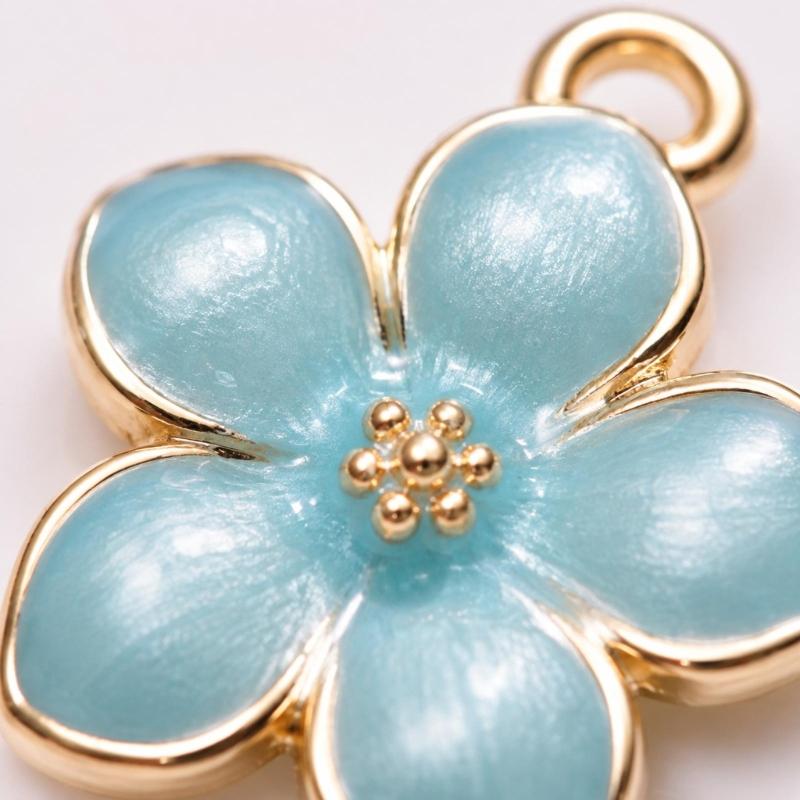 Glossy Flower Pendant Charm with Raised Center and Gold-Tone Outline for Keychain, Bag Charm, and Jewelry Making