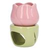 Pink Flower Shape Ceramic Aromatherapy Burner with Green Stand Tealight Candle Holder Essential Oil Burner