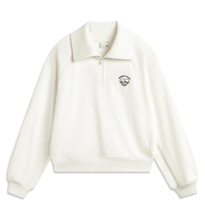 Li Ning Sports Trend Series Casual Comfortable Versatile Pullover Sweatshirt Women Sweatshirt Off-White AWDV820-2
