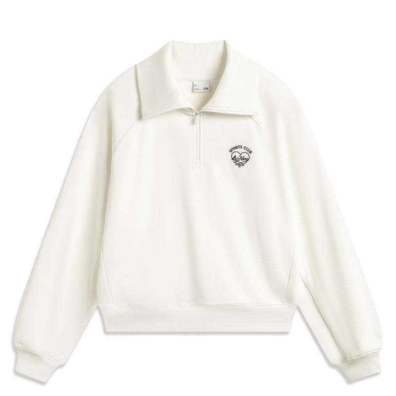 Li Ning Sports Trend Series Casual Comfortable Versatile Pullover Sweatshirt Women Sweatshirt Off-White AWDV820-2