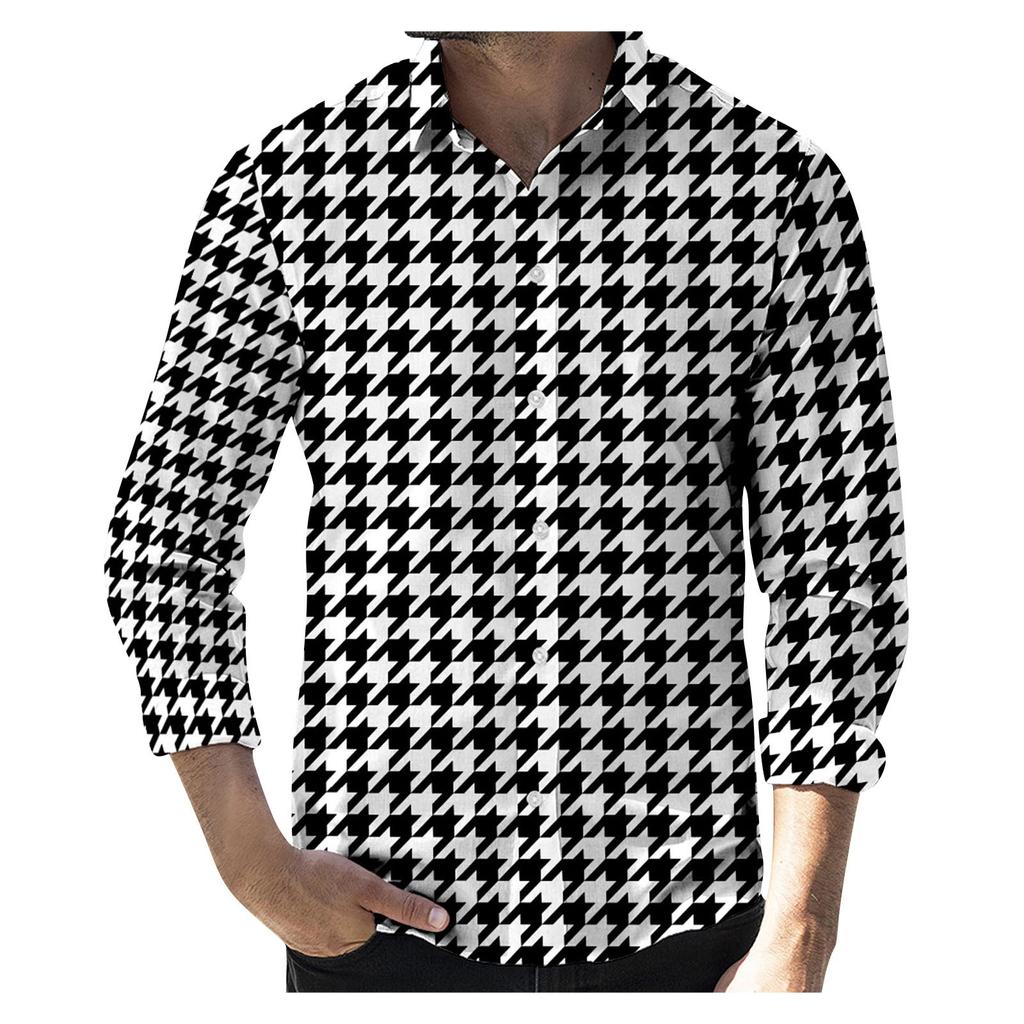Men's Plaid Print Long Sleeve Shirt Casual Loose Print Long Sleeve Shirt