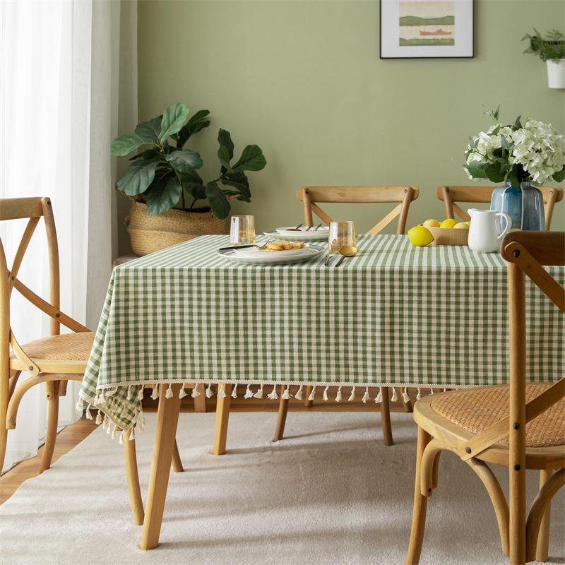 Small grid rectangular dining table cloth, red small grid fringe tablecloth, dining table cloth