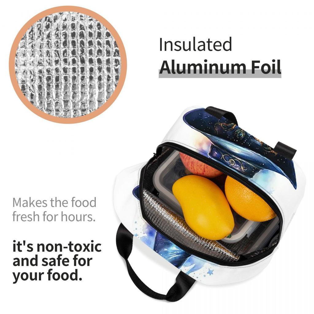 One Arcane Witch Hat Pattern Insulated Lunch Bag for Women Kids Portable Food Boxes Thermal Lunch Box Tote