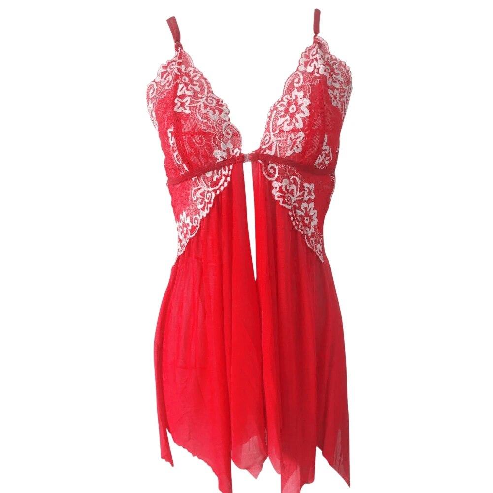 Lingerie for Women Front Closure Babydoll Lace Chemise V Neck Mesh Sleepwear Boudoir Nighty Strappy Sleepshirt with G-string