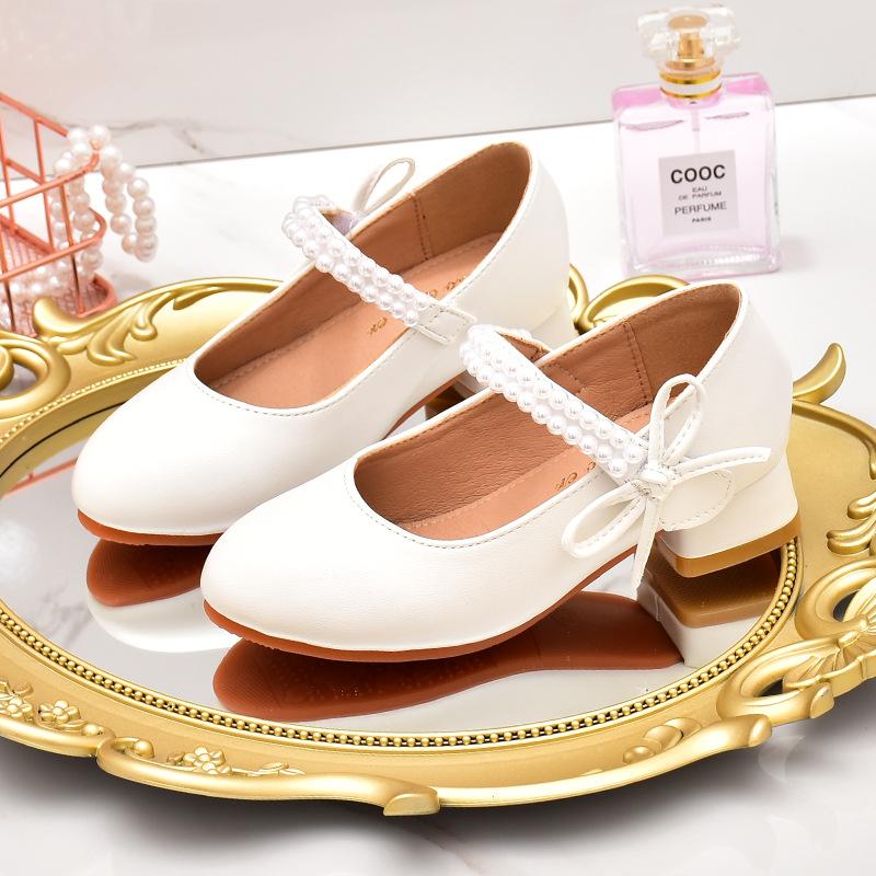 Girls' Leather Princess Shoes 2025 Children's Shoes Round-Toe Soft-Sole Girls High Heel Princess Crystal Party Dance Shoes