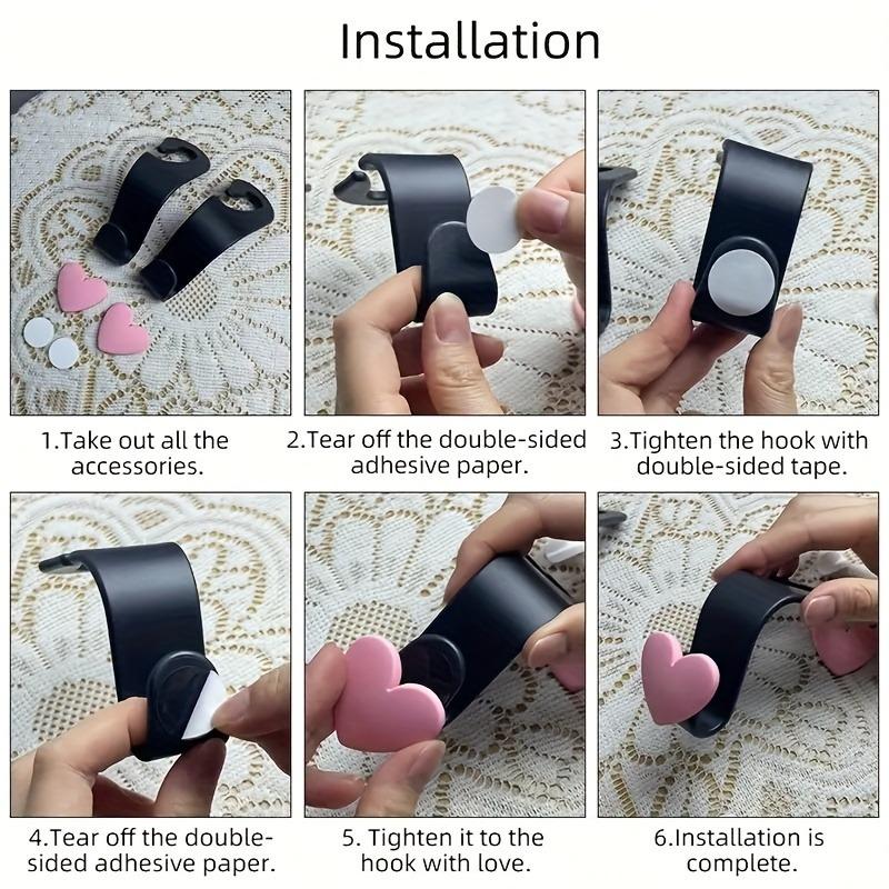 Pack of 2, heart-shaped design car seat back multi-functional hook, creative headrest car hook, hidden small hook