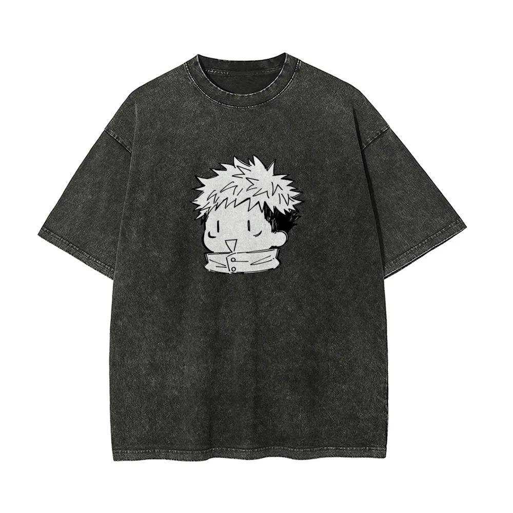 

Gojo Satoru Chibi Tshirt Jujutsu Kaisen Tee Vintage Washed Oversized Retro Anime Harajuku Streetwear Cute Manga Men Women Tops M
