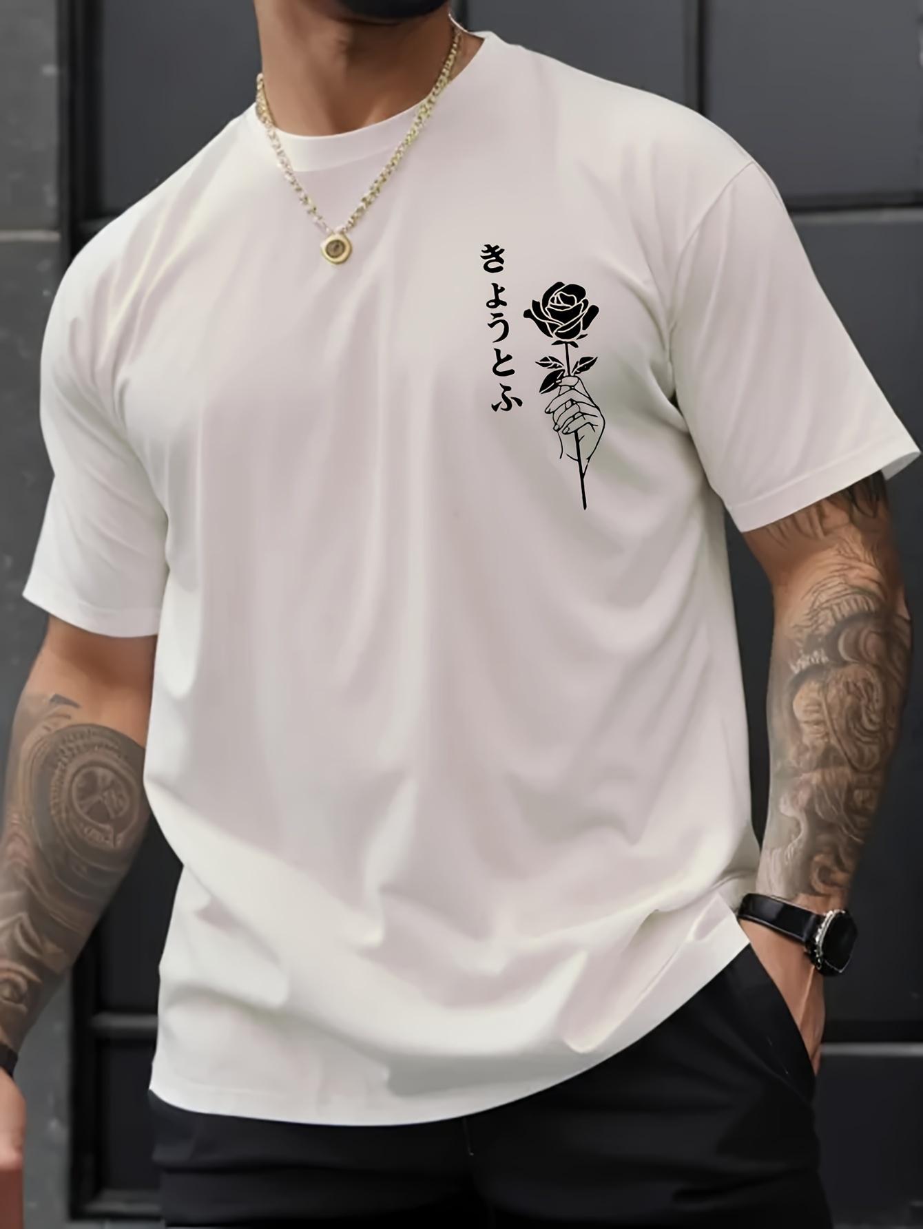

Japan Letter Rose Graphic Men s Short Sleeve Tshirt Summer Oversized Casual O-neck Top Sport Breathable Cotton Streetwear Tshirt S