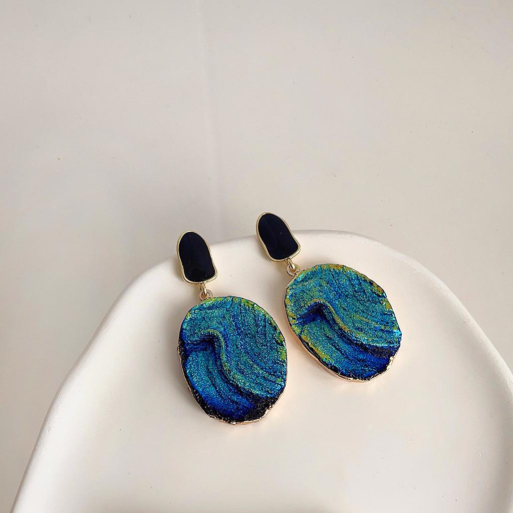 Blue Textured Zircon Earrings for Women Personalized Exaggerated Light Luxury Artistic Statement Jewelry Trendy Gift