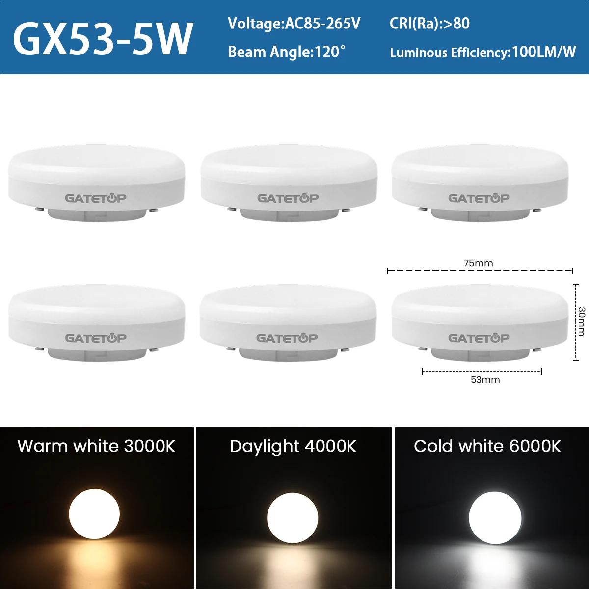 

6PCS LED BULB Spot Light 5W 9W 15W GX53 AC85-265V 100lm/W 120degree Hight Power Day Light Source Wardrobe Cabinet Light Daring Cold white 6000K&AC85-265V