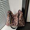 Winter Furry Bag 2025 New Popular Leopard Print Women's Double Shoulder Back Bag Multi-purpose Shoulder Tote Bag Tide