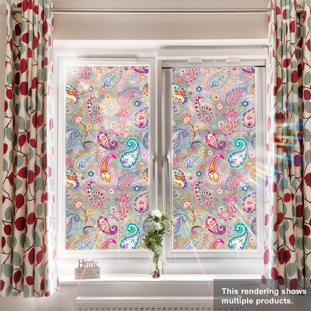 Xc9254 Hand-Painted Sunlight Colorful Pellis Pattern Electrostatic Glass Window Sticker Double-Sided Visual Decoration