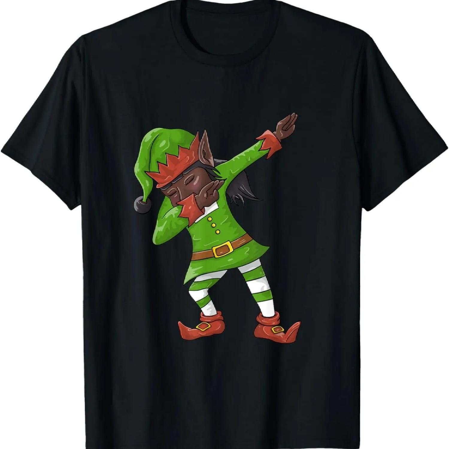 Black African American Dabbing Girl Elf - Christmas Holidays T-Shirt S