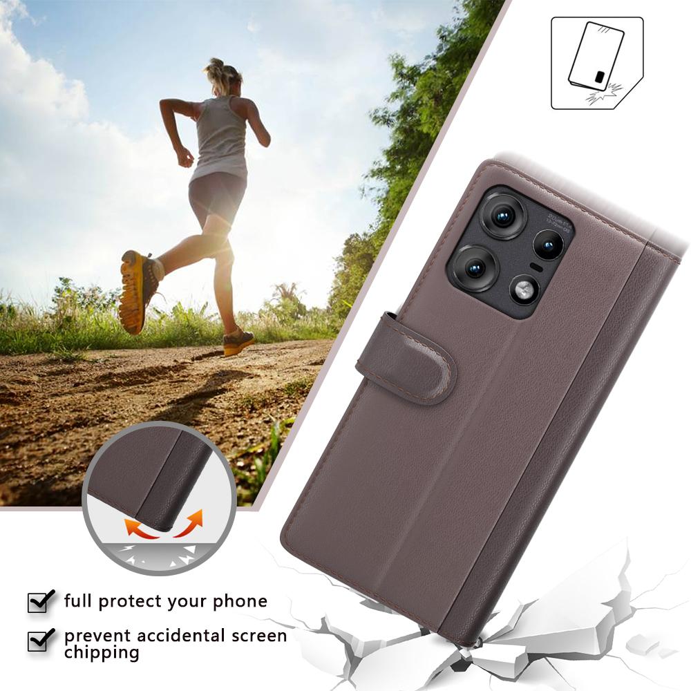 For Motorola Edge 50 Pro 5G Case Genuine Split Leather Phone Cover with Wallet Stand