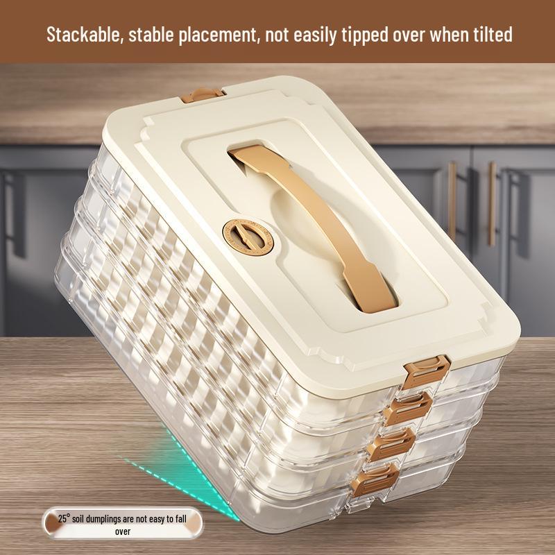 Frozen Dumpling and Wonton Freezer Box with Freshness Seal and Hanging Rack