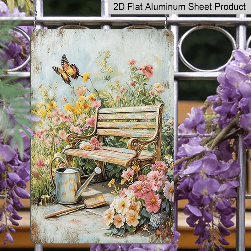 2D Flat, Aluminum Sign for Butterfly Garden Bench, 7.87*11.8 Inch Wall Decoration, Creates a Peaceful Floral Environment, Ideal for Cottage Gardens