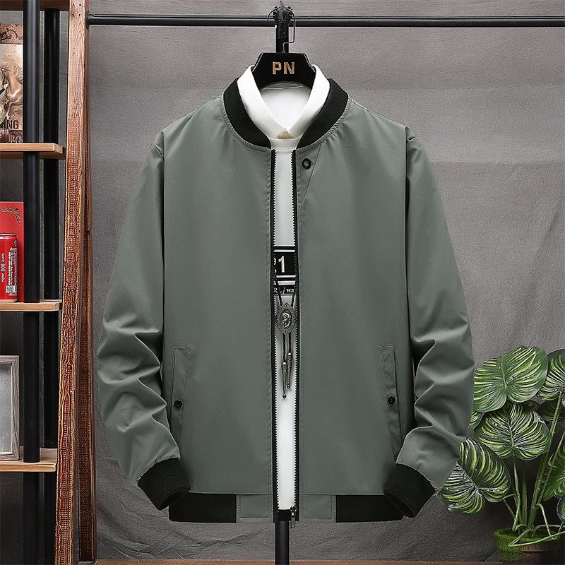 Men's Jacket Men's Baseball Collar Thin Jacket Closed Sleeve Casual All-Match Jacket Men's Thread Hem Autumn Top Pure