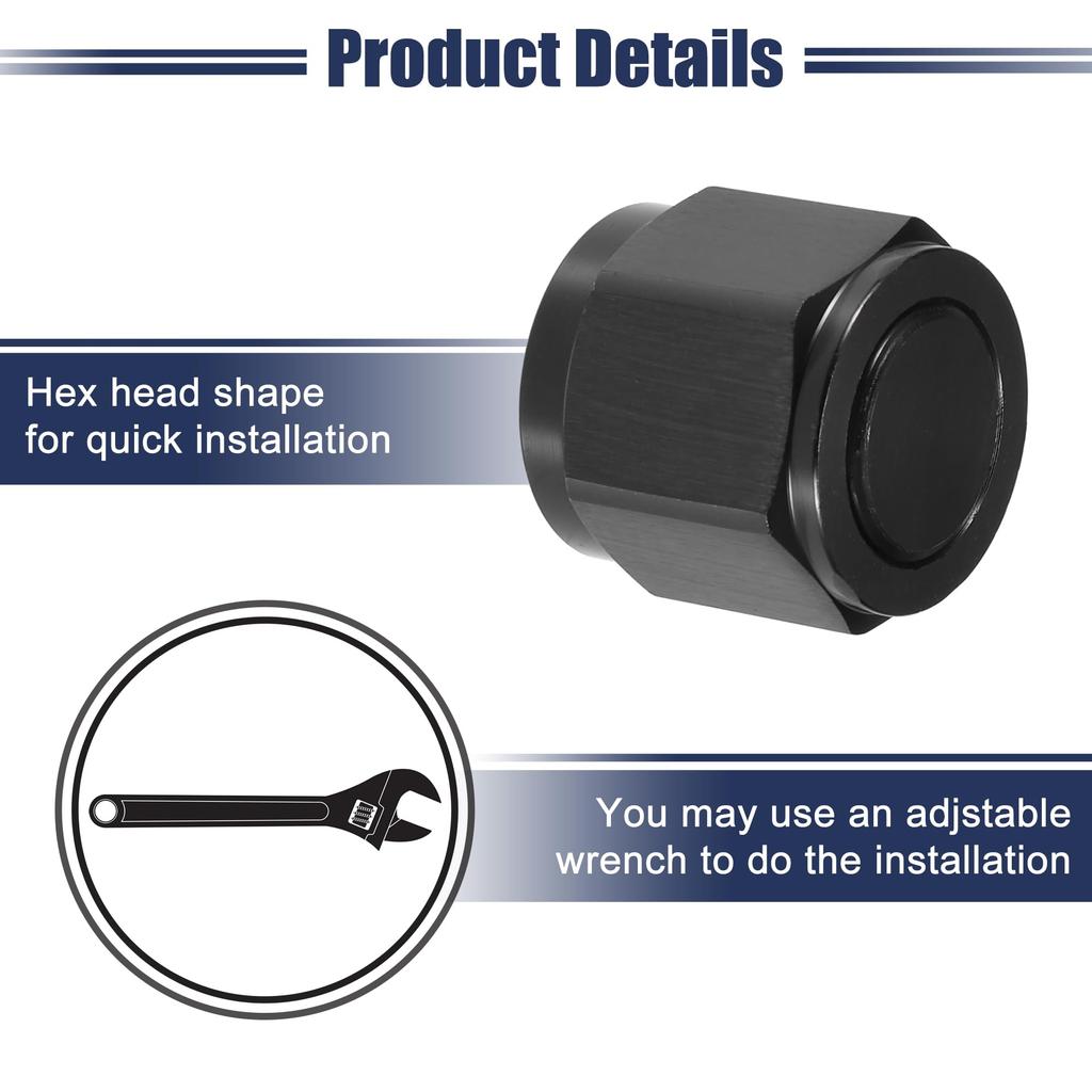 ACROPIX Female Flare Cap Port Plug Block Off Fitting Nut Adapter Universal Black 4pcs AN10