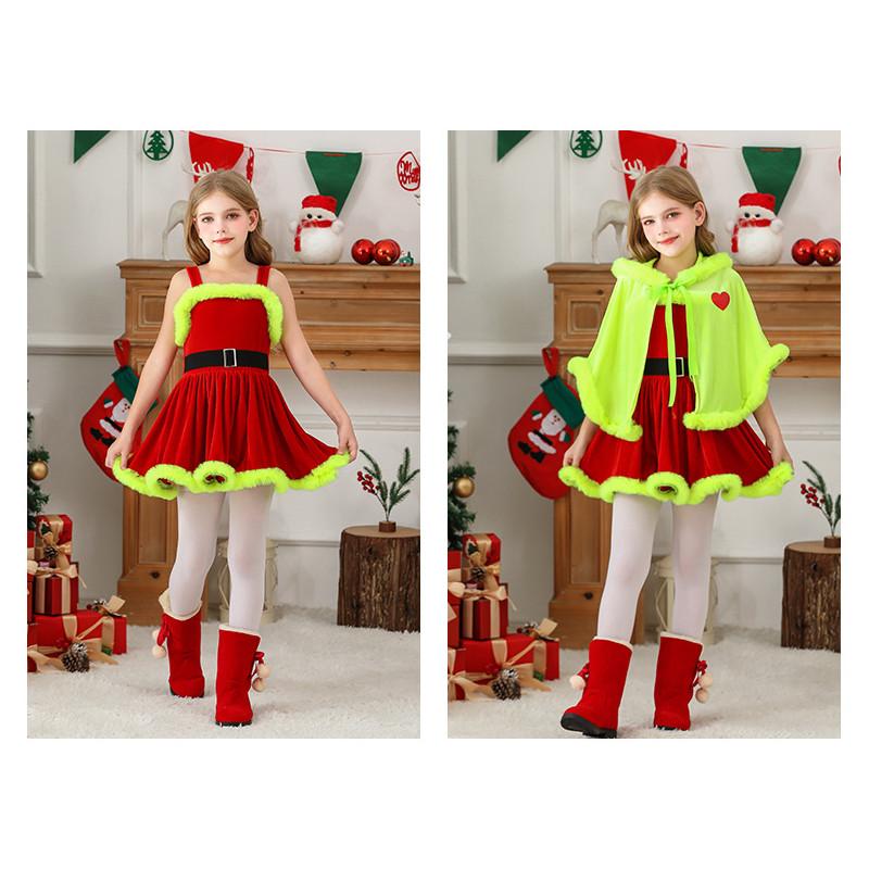 Grinch Kinderkostüm Mit Umhang Und Kleid Für Weihnachtsfeier Kostüm