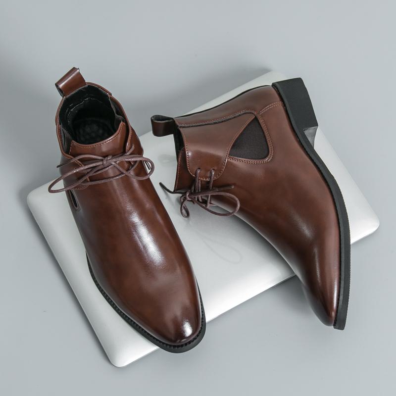 Fashion New Fashion Mens Leather Ankle Boots British Style Male Chelsea Boots Casual High Top Shoes Soft Leisure Walk Men Business Botas