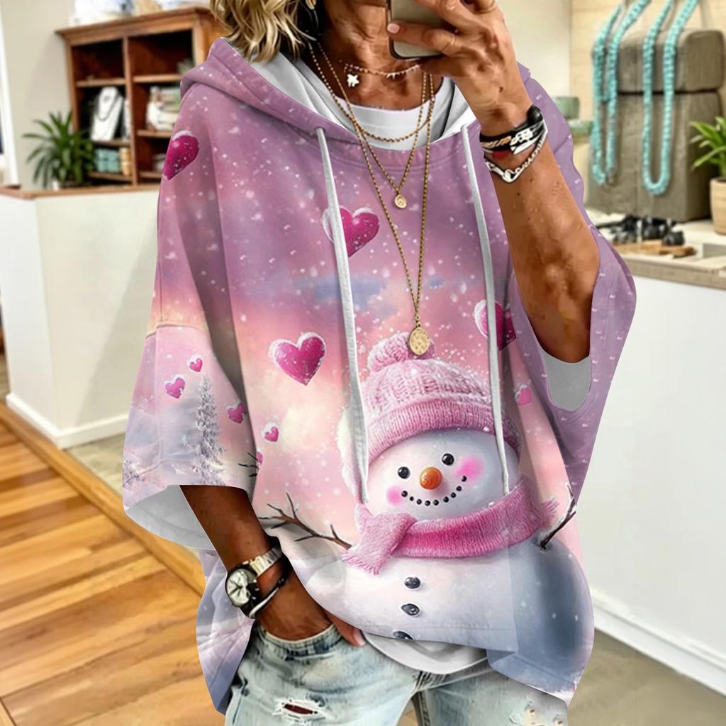 Women's Christmas Printed Hooded Loose Fit Long Sleeve Sweatshirt Top