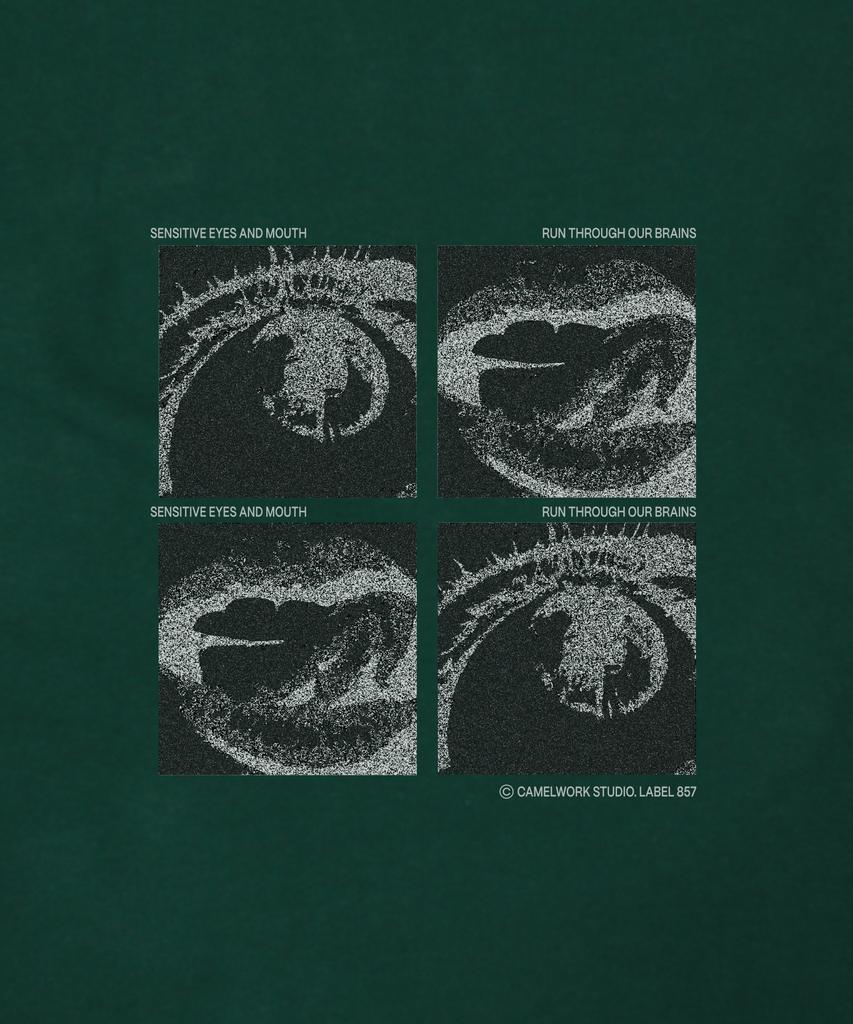 CAMEL WORK Eyes And Mouse Short Sleeve T-Shirt (Dark Green)