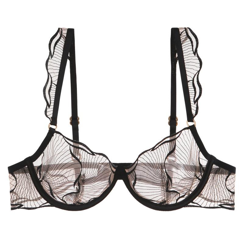 French Style Lace Embroidered Thin Cup Bra With Underwire Support Full Bust Comfort Lift