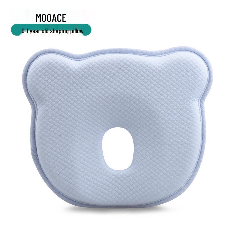 

Pure Cotton Baby Pillow: Breathable, Anti-Flat Head, Neck Support, Sweat-Absorbent, and Anti-Mite for Newborns. 29x24x1-3 cm світло-синій колір
