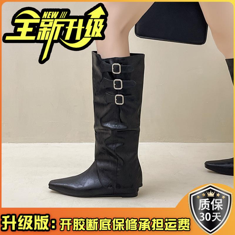 Korean version of the inner height-increasing sleeve leather boots removable trousers boots autumn and winter fashion two wear square head women