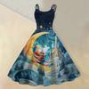 (buon Natale) Abito Casual da Donna alla Moda con Stampa Fiocco di Neve Natalizio/Albero di Natale/Pupazzo di Neve Girocollo Retro