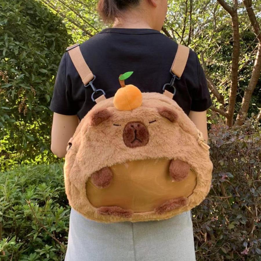 Kids Capybara Plush Backpack Large Capacity Capibara Knapsack Women Fashion Bag Kawaii Soft Animal Doll Toy Birthday Gifts