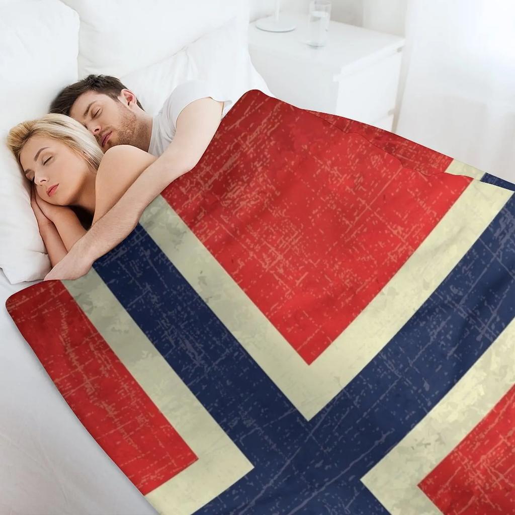 Vintage Aged Norway Flag Throw Blanket Breathable Lightweight Blanket for Adults Kids