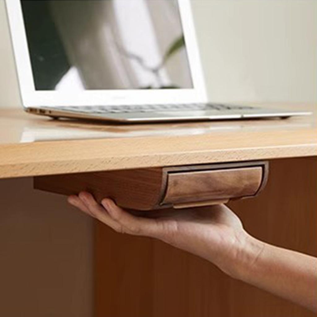 Bamboo Under Desk Drawer Organizer Pull Out Hidden Storage Box For Office Table Clutter With Smooth Slide Rail