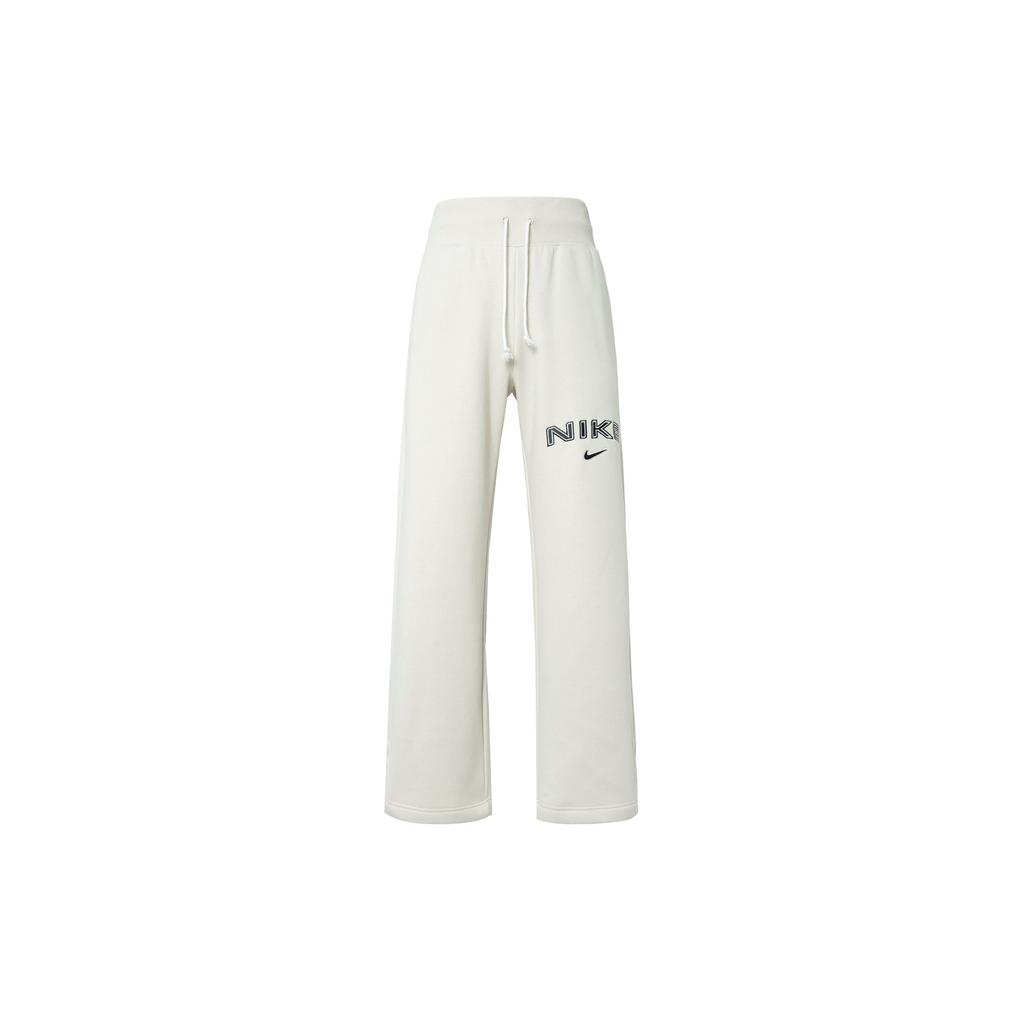 Nike Sportswear Phoenix Fleece Logo FW24 Brand Pattern Drawstring Mid-Rise Straight Leg Casual Pants Women Bottoms Off-White FV7685-104