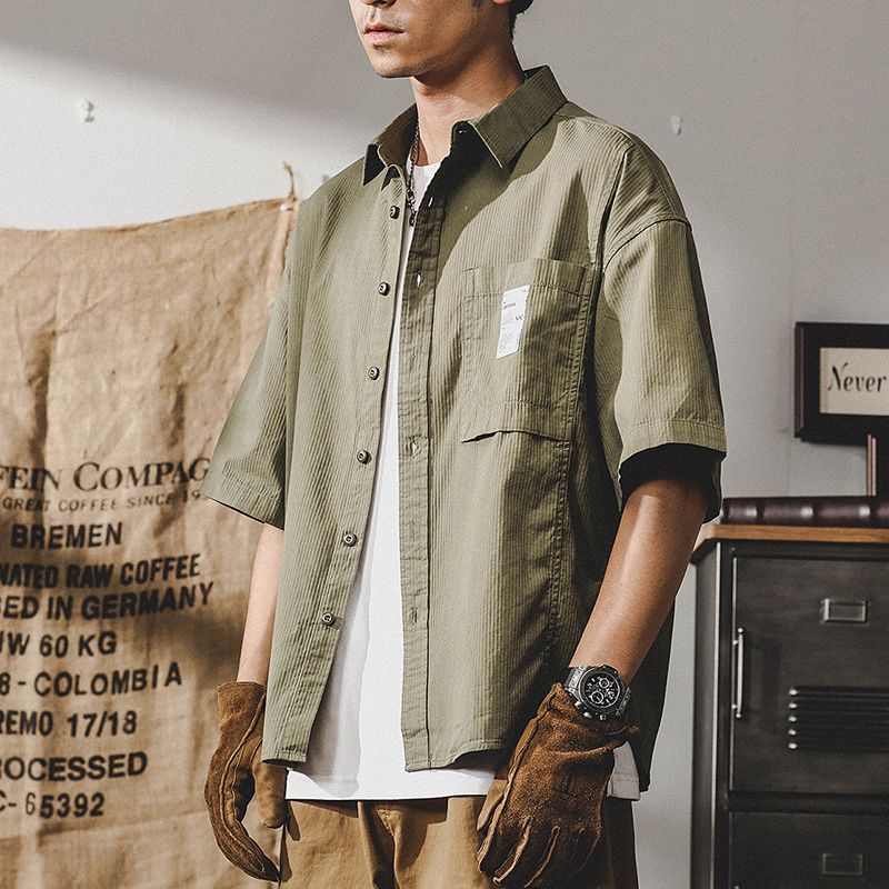

Американская повседневная рабочая рубашка мужская с коротким рукавом летняя модная японская с полурукавом кардиган свободная куртка 5XL зелёный