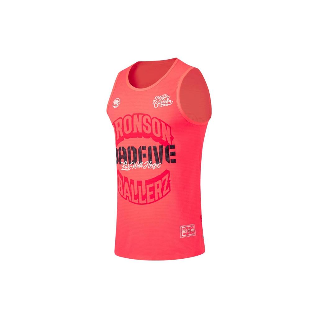 Li Ning X Mister Cartoon Collaboration Badfive Letter Print Quick-Dry Cool Competition Basketball Jersey Men Jersey Fluorescent-Flame-Red AAYT811-1