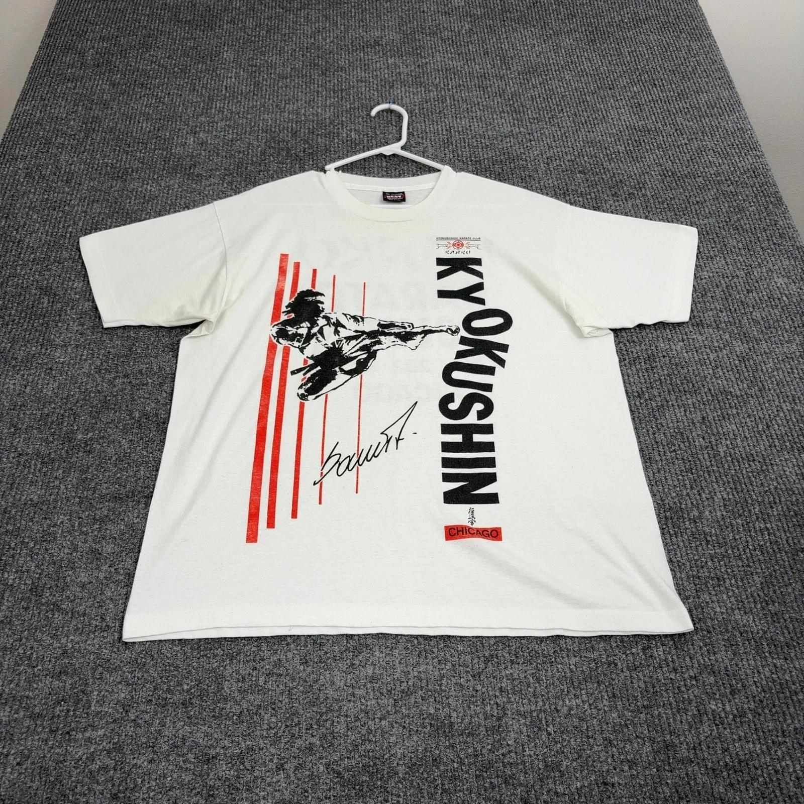 Vintage Kyokushin Karate Fruit of the Loom T Shirt Mens XL White Cotton Blend M