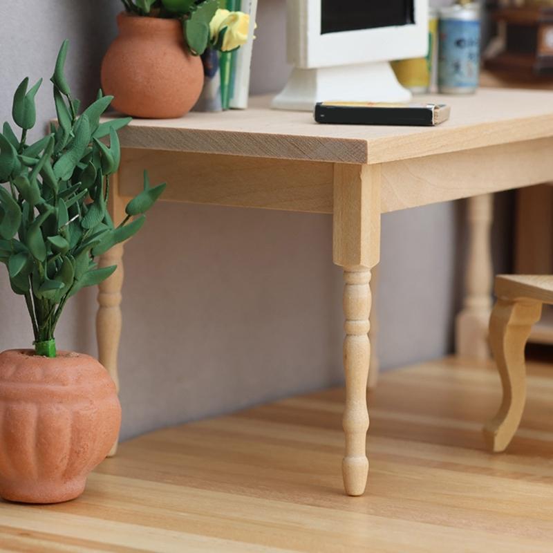 Unfinished Wooden Doll House Table 1:12 Scale Miniature Dining Table Furniture Ornament For Art Painting 11.8x7.6x7cm